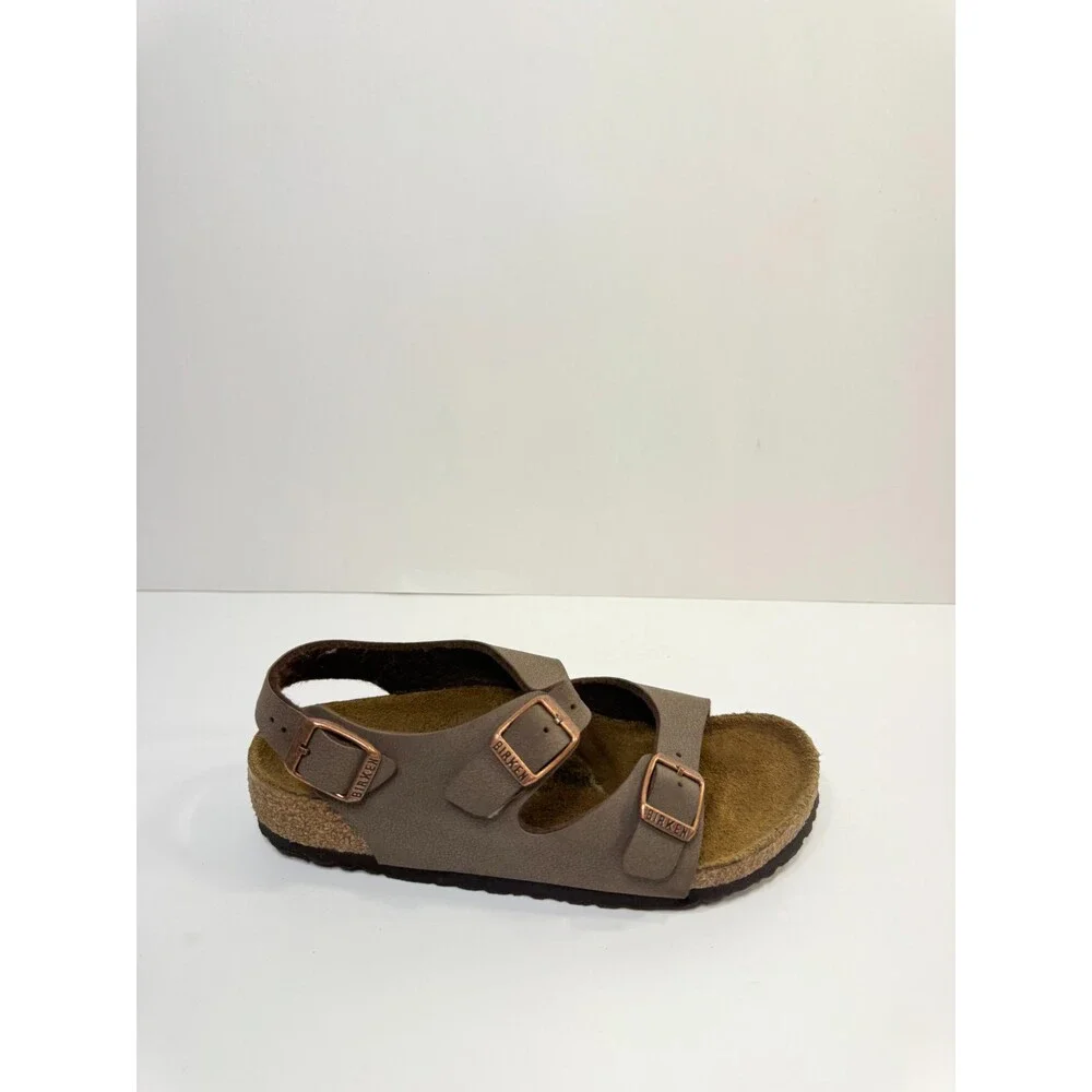C33. Birkenstock Youths Leather Brown, EU-32, US 1 Youths Narrow